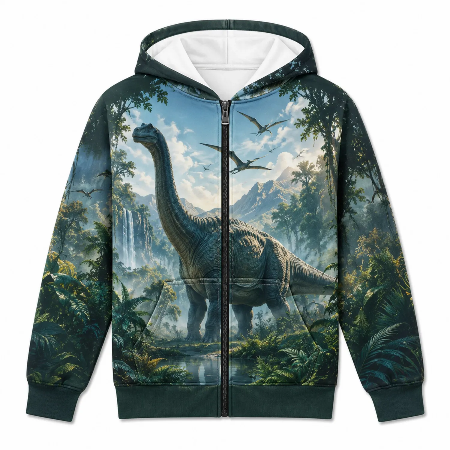 Felpa con Cappuccio Zip Bambino Dinosauro Manica Lunga