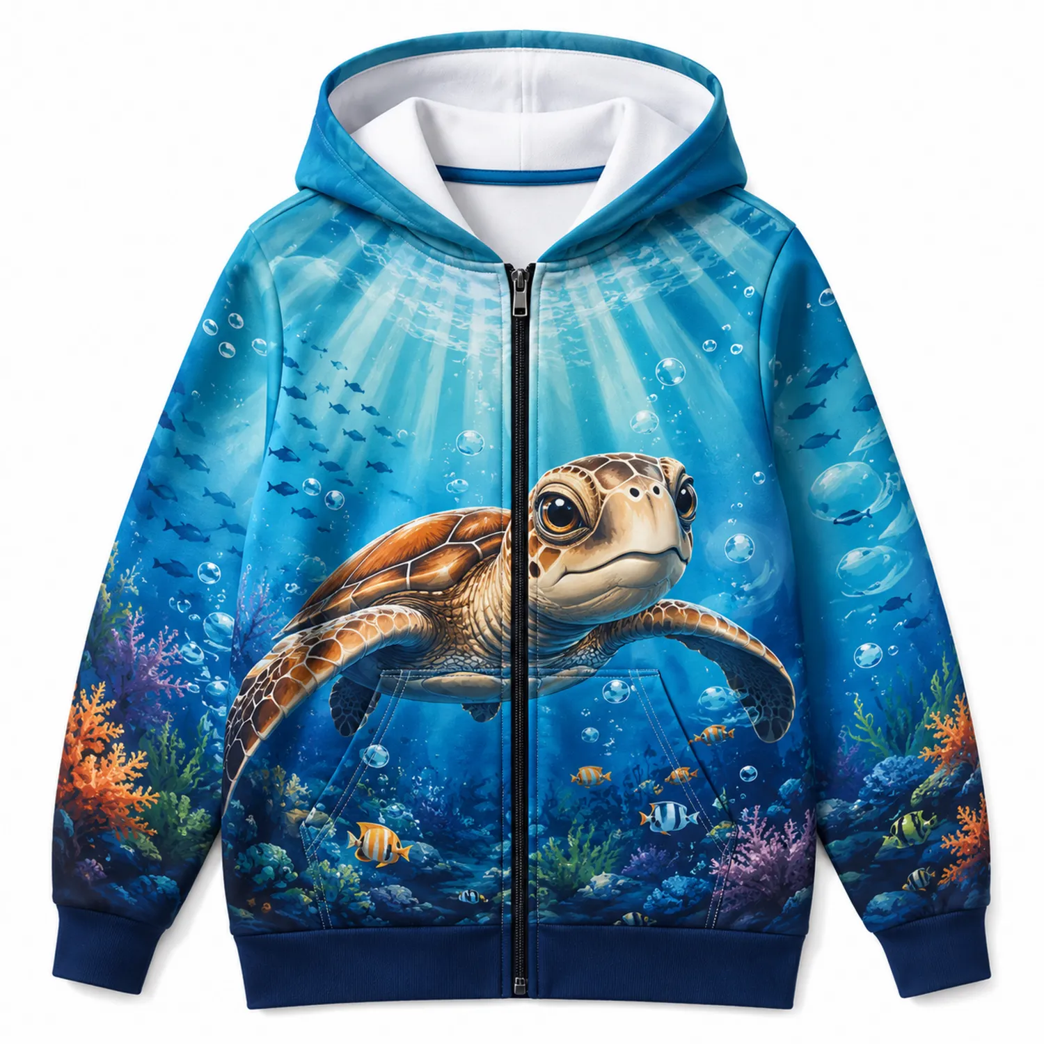 Felpa con Cappuccio Zip Completa Marino Bambini Tartaruga