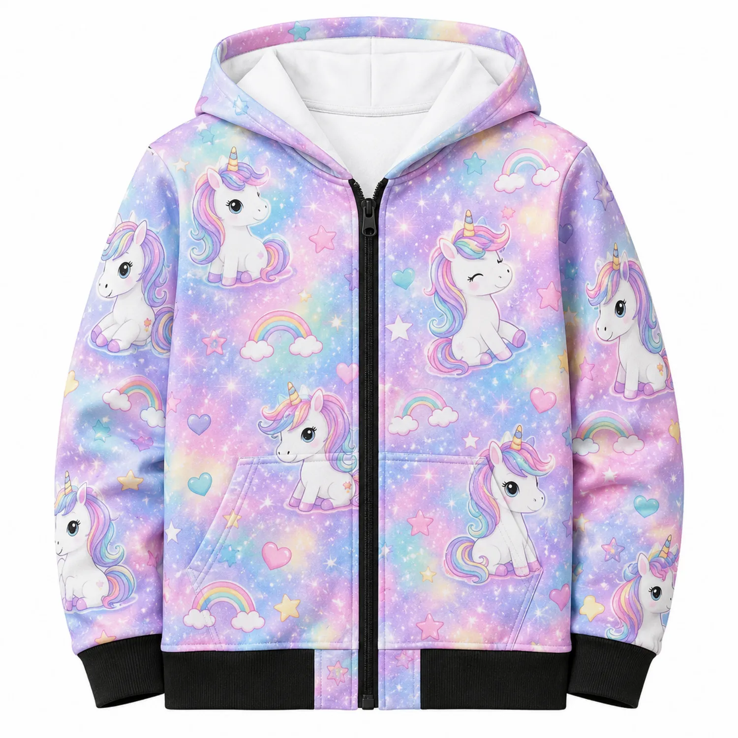 Felpa con Cappuccio Unicorno Bambina con Zip e Tasche
