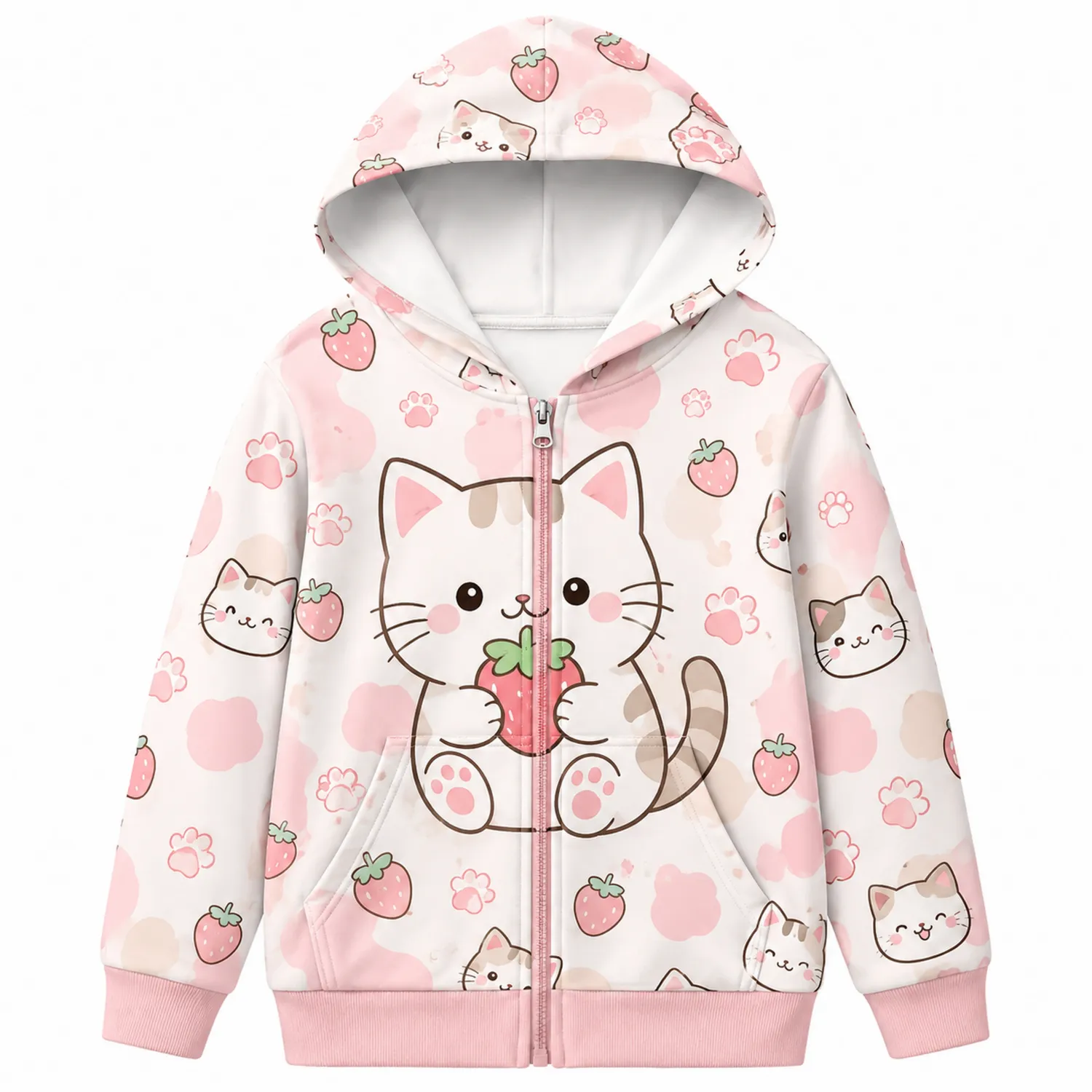 Felpa con Cappuccio per Bambini Gatto Fragola