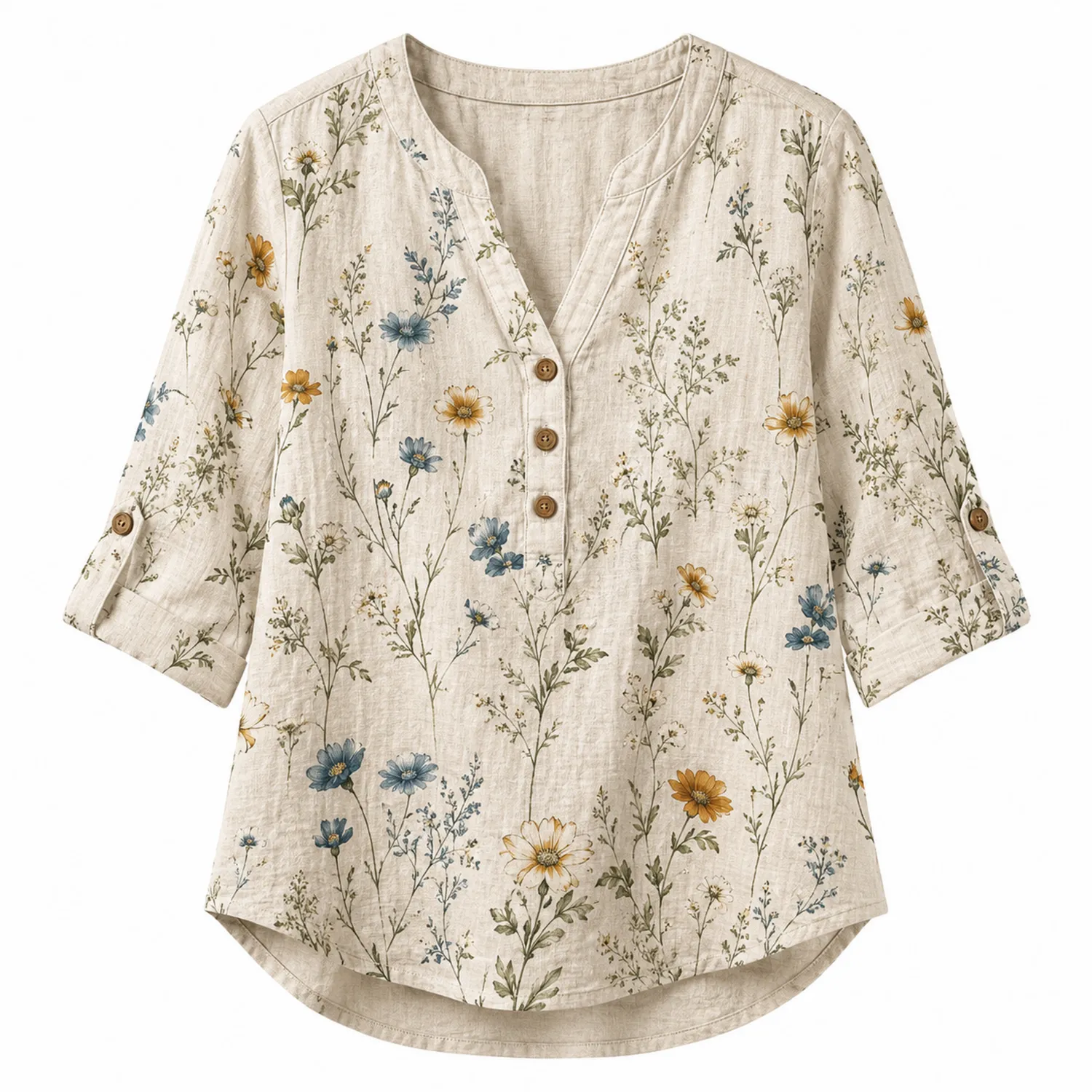 Camicia in Lino con Stampe Floreali per Donna