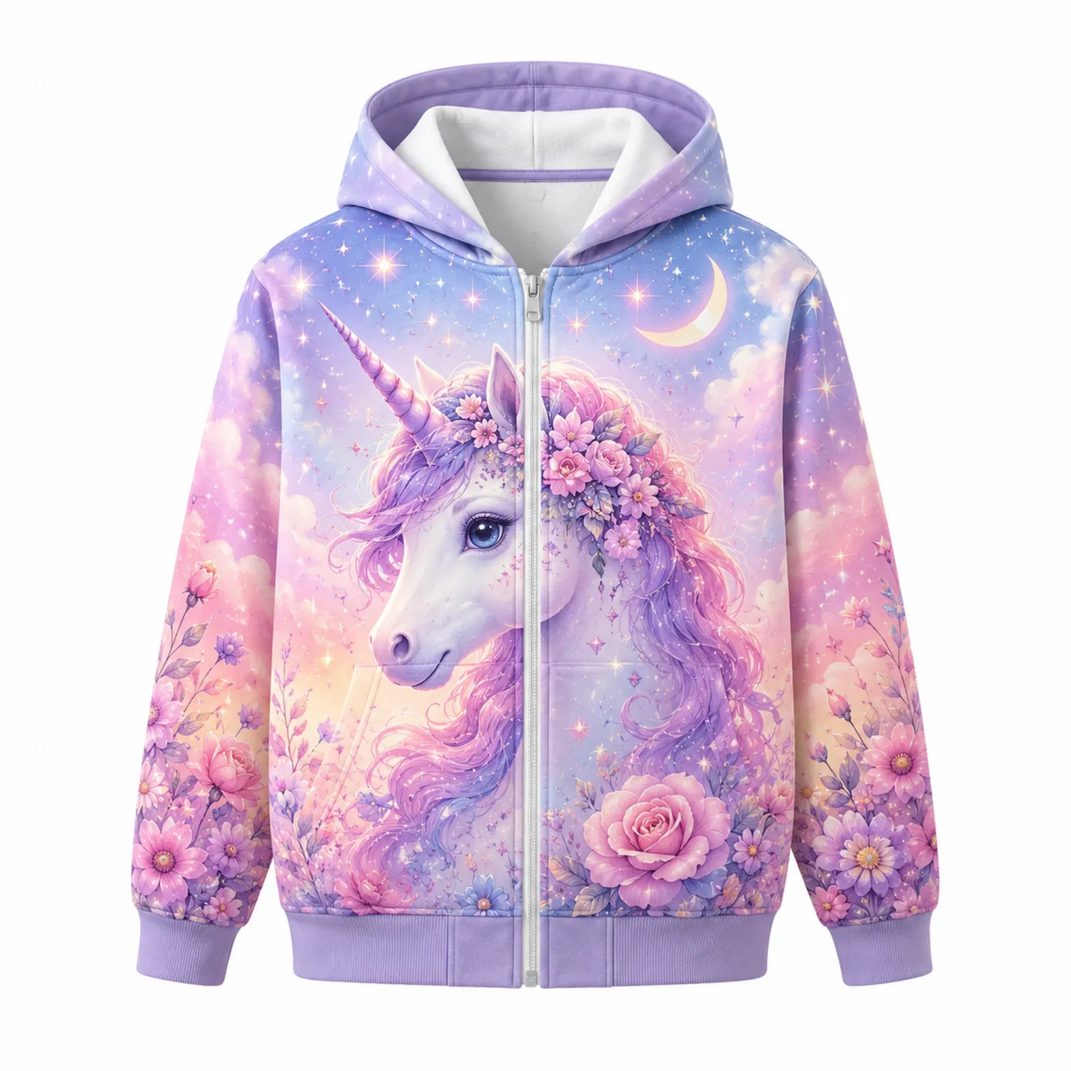 Felpa con Cappuccio Unicorno Bambina Fleece Zip