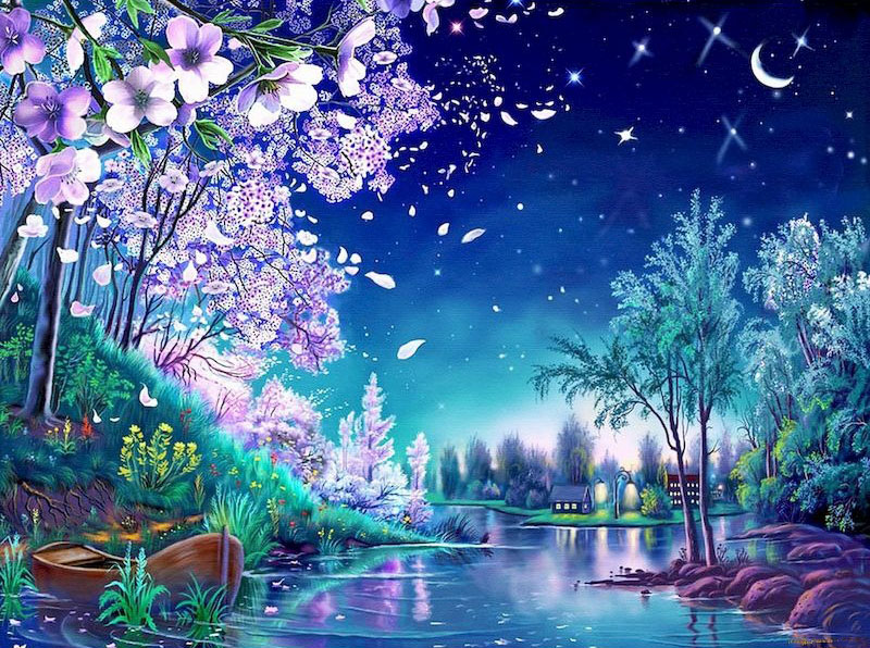 River At Night | Diamond Painting Embroidery Kit
