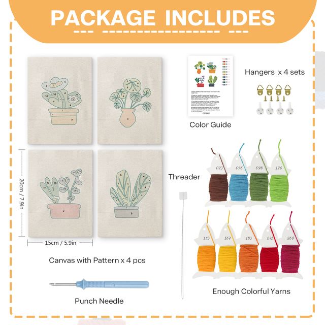 Mini Punch Needle Kit | Cactus (4 designs with Frame)