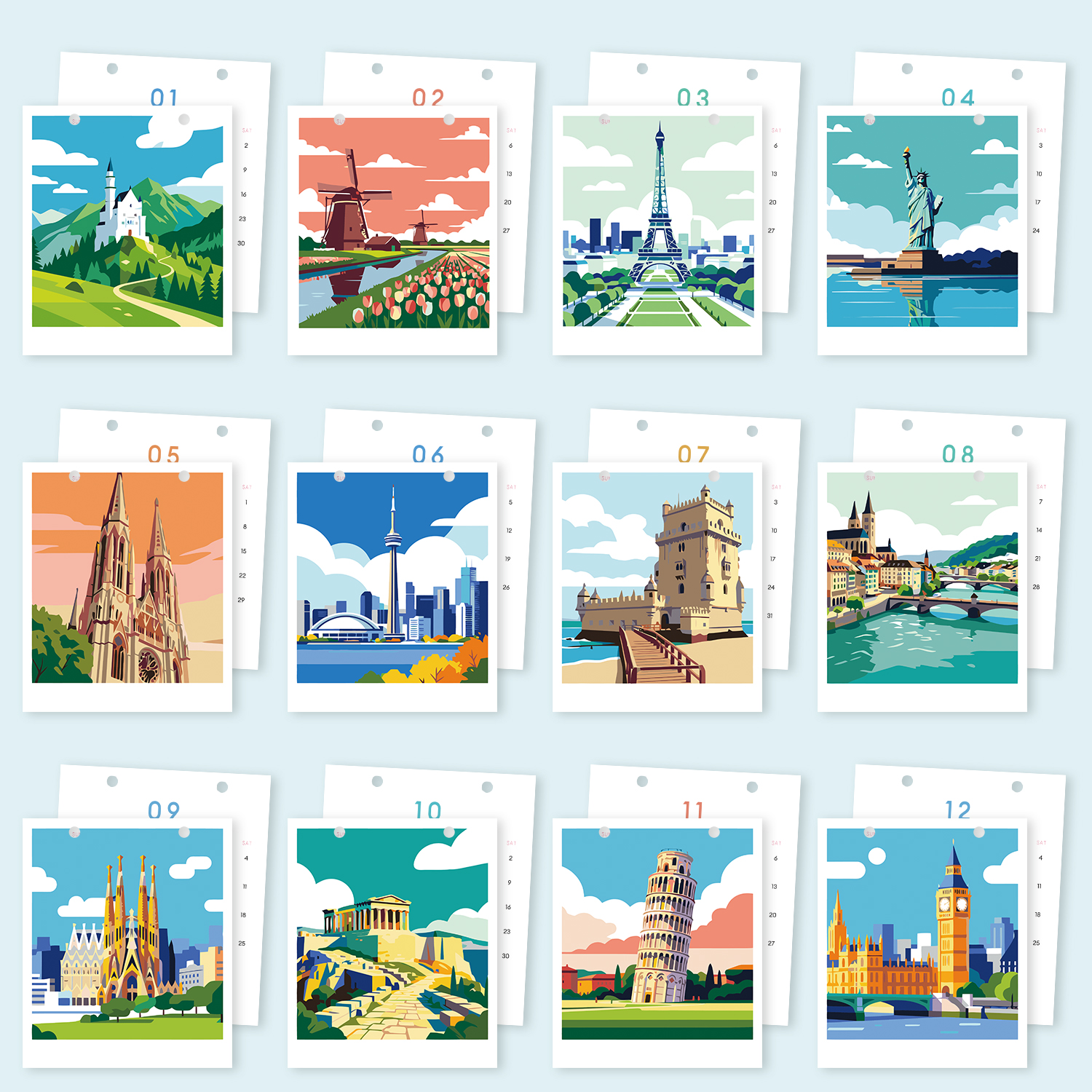 2027 Paint By Number Calendar - Famous Buildings