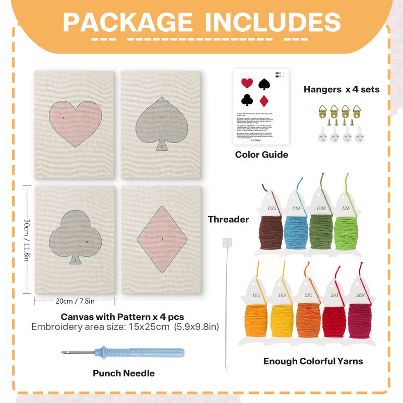 Mini Punch Needle Kit | Cards (4 pieces with Frame)