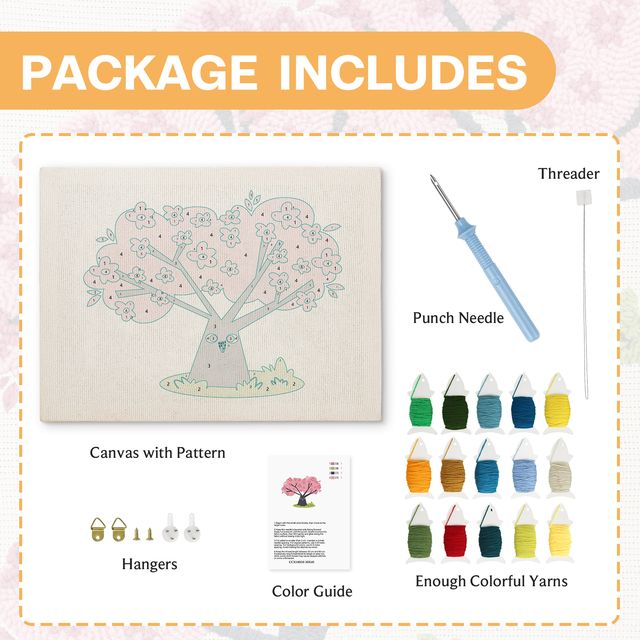 Punch Needle Kit | Cartoon Blossom Tree (with Frame)