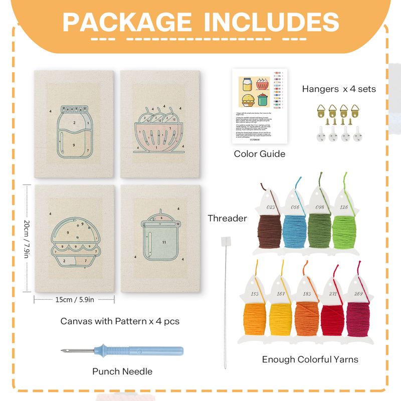 Mini Punch Needle Kit | Cooking (4 designs with Frame)