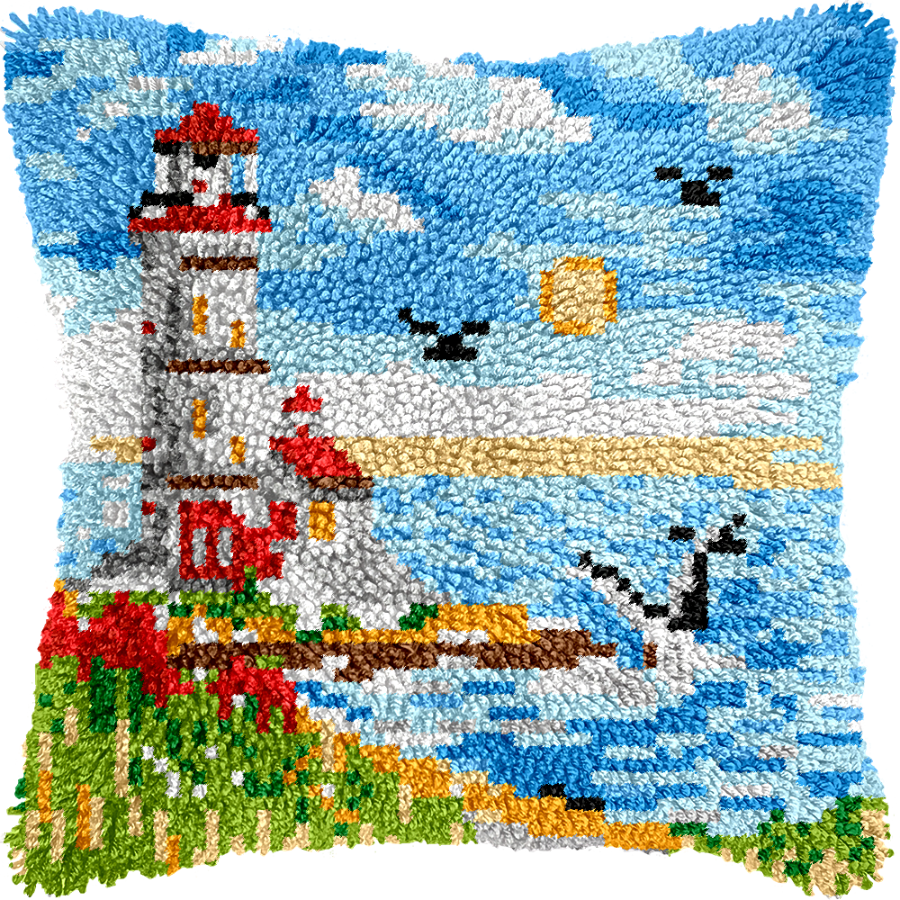 Lighthouse Seascape | Pillow Latch Hooking Kit Cushion Cover (43x43cm)