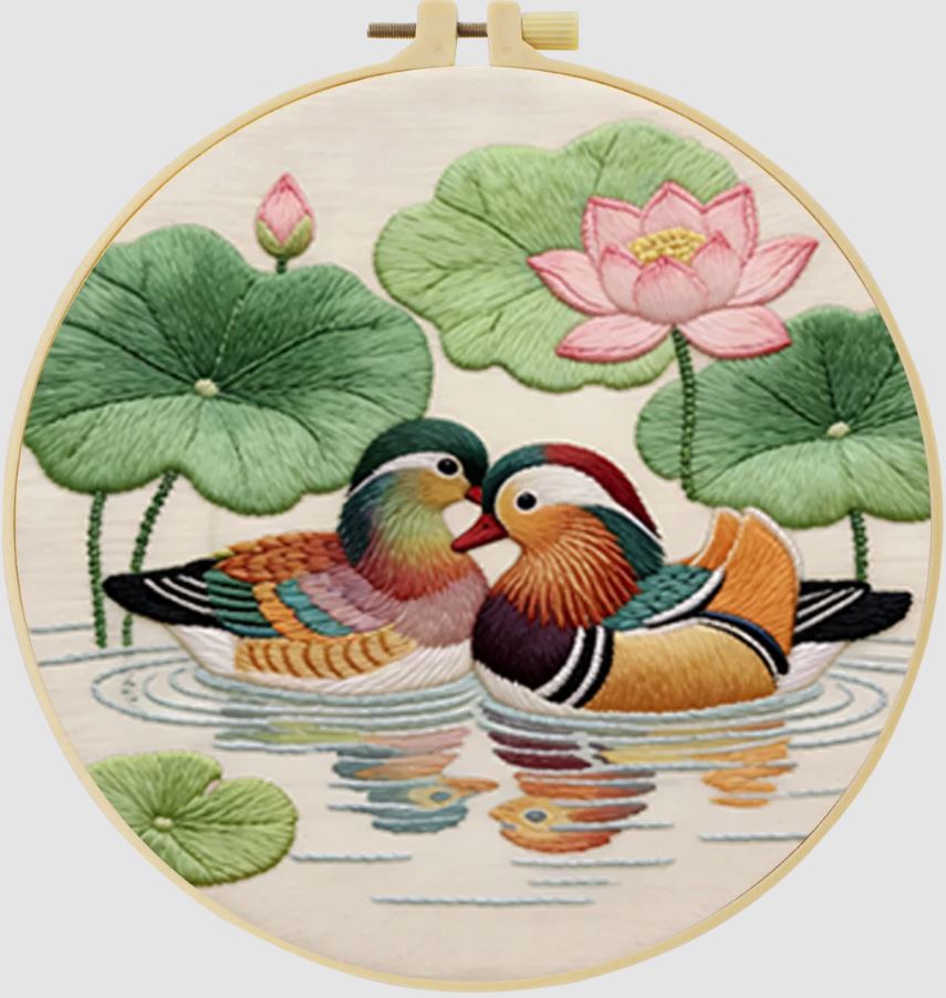 Mandarin Ducks | Cross Stitching Embroidery Kits for Beginners (20cm with frame)