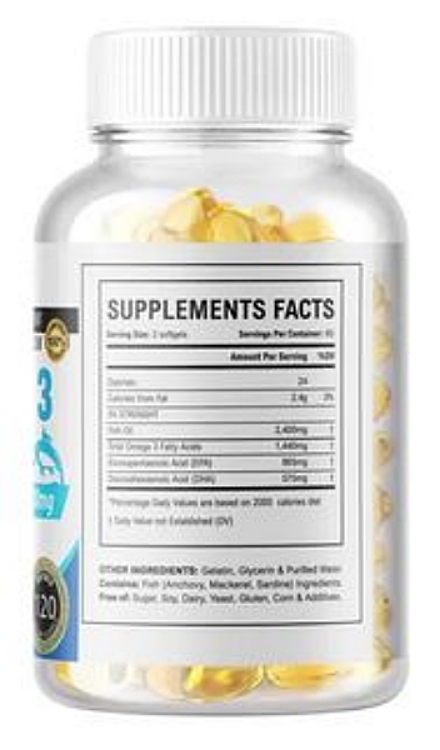 Omega 3 Fish Oil Softgels 3x Strength 2400mg EPA & DHA, Highest Potency (1 bottle)