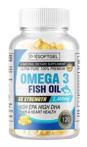 Omega 3 Fish Oil Softgels 3x Strength 2400mg EPA & DHA, Highest Potency (1 bottle)