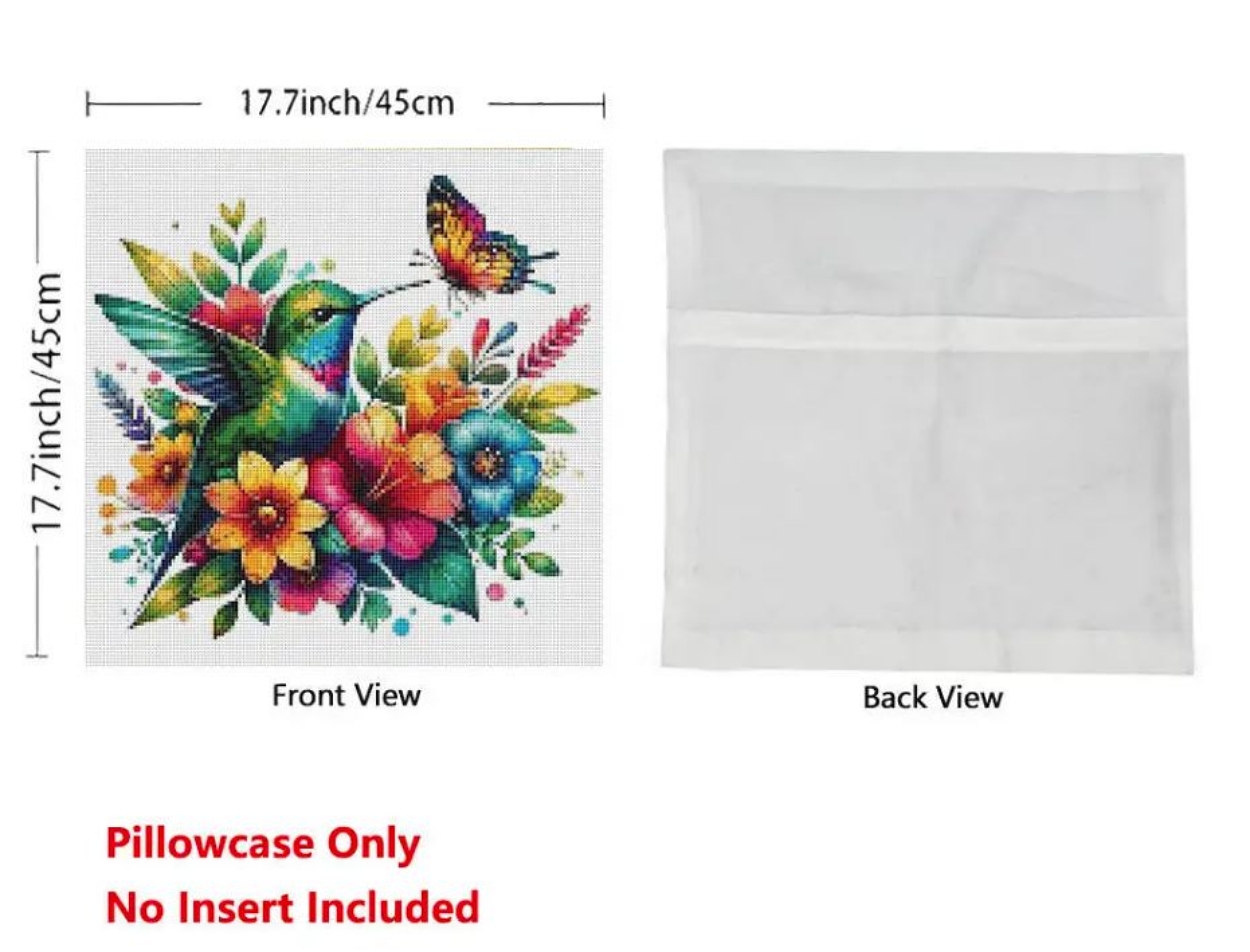Hummingbird With Butterfly | Pillow Cross Stitching Embroidery Kit (45x45cm 11CT)