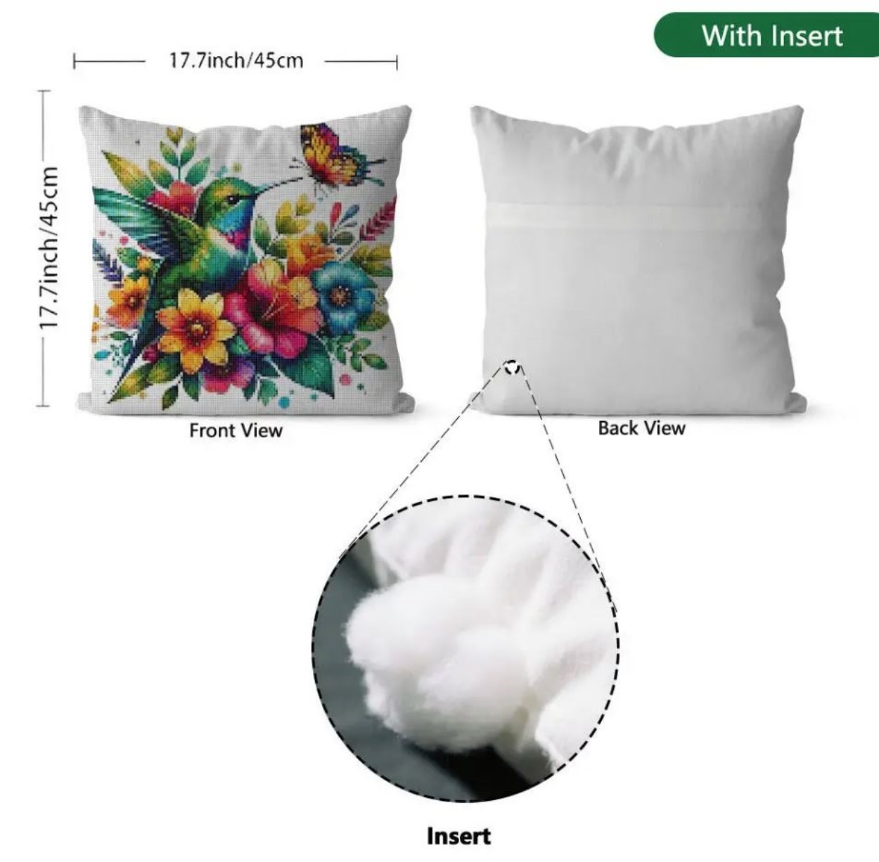 Hummingbird With Butterfly | Pillow Cross Stitching Embroidery Kit (45x45cm 11CT)