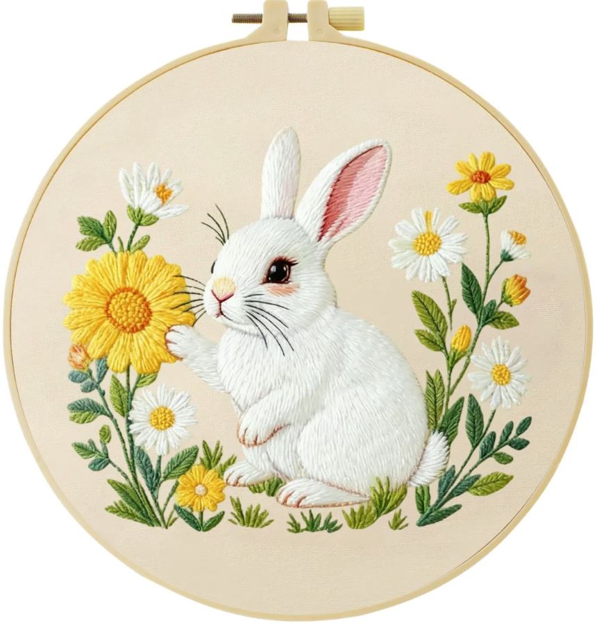 Rabbit | Cross Stitching Embroidery Kits for Beginners (20cm with frame)