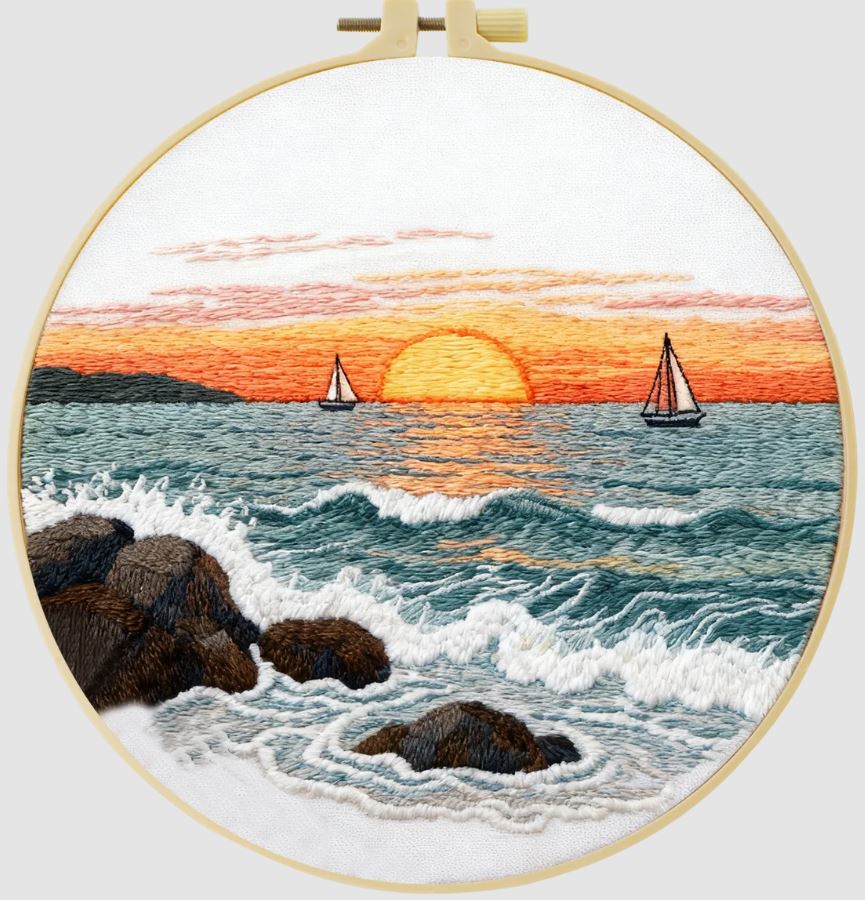 Sea | Cross Stitching Embroidery Kits for Beginners (20cm with frame)