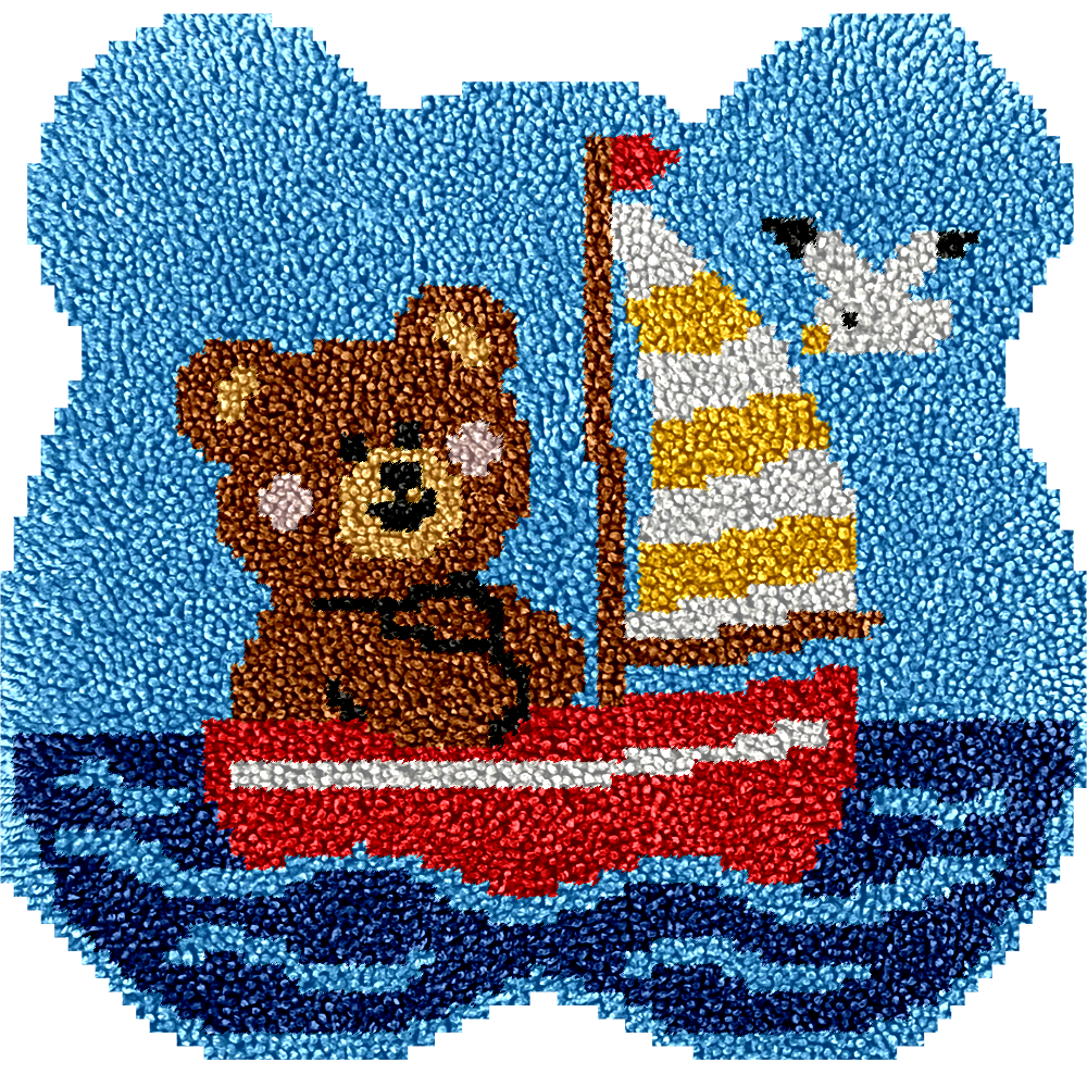 Teddy Bear in Boat | Rug Making Latch Hooking Kit (50x50cm)