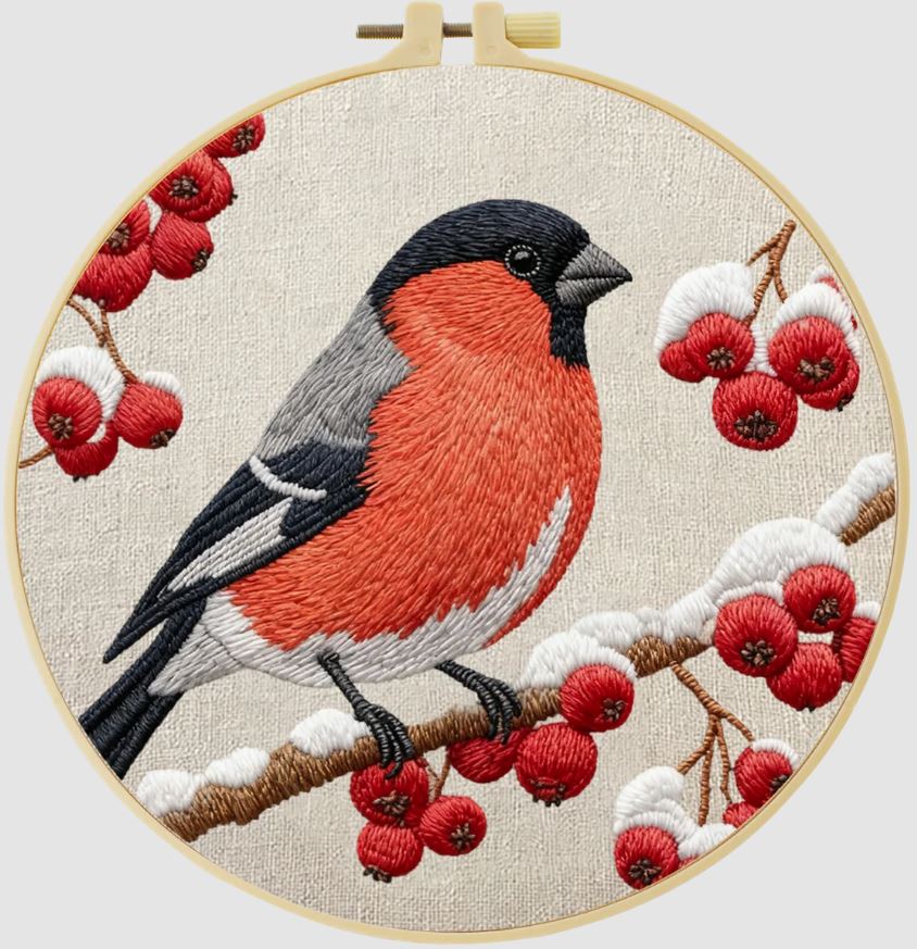 Bird With Berries | Cross Stitching Embroidery Kits for Beginners (20cm with frame)
