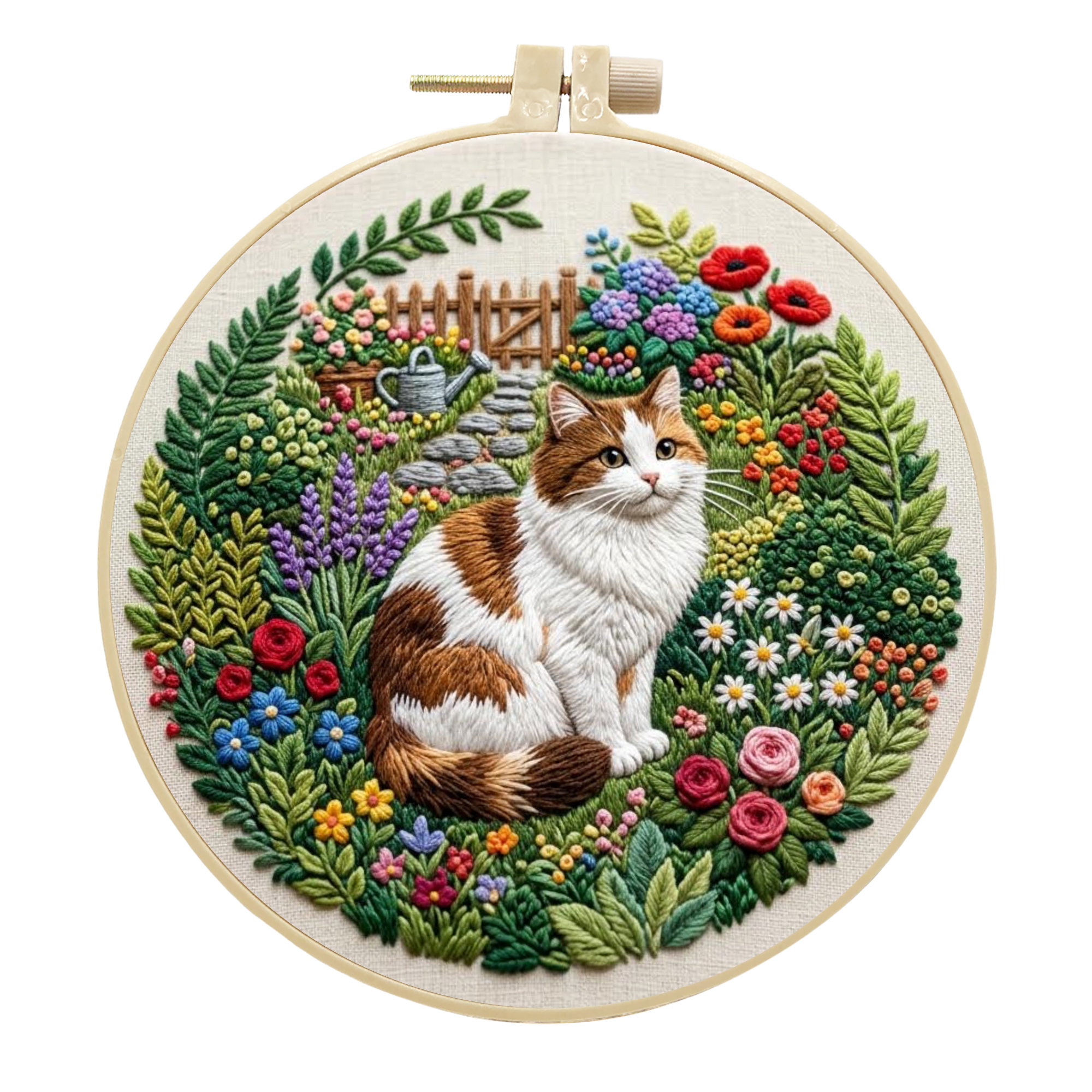 Cat in Flowers | Cross Stitching Embroidery Kits for Beginners (20cm with frame)