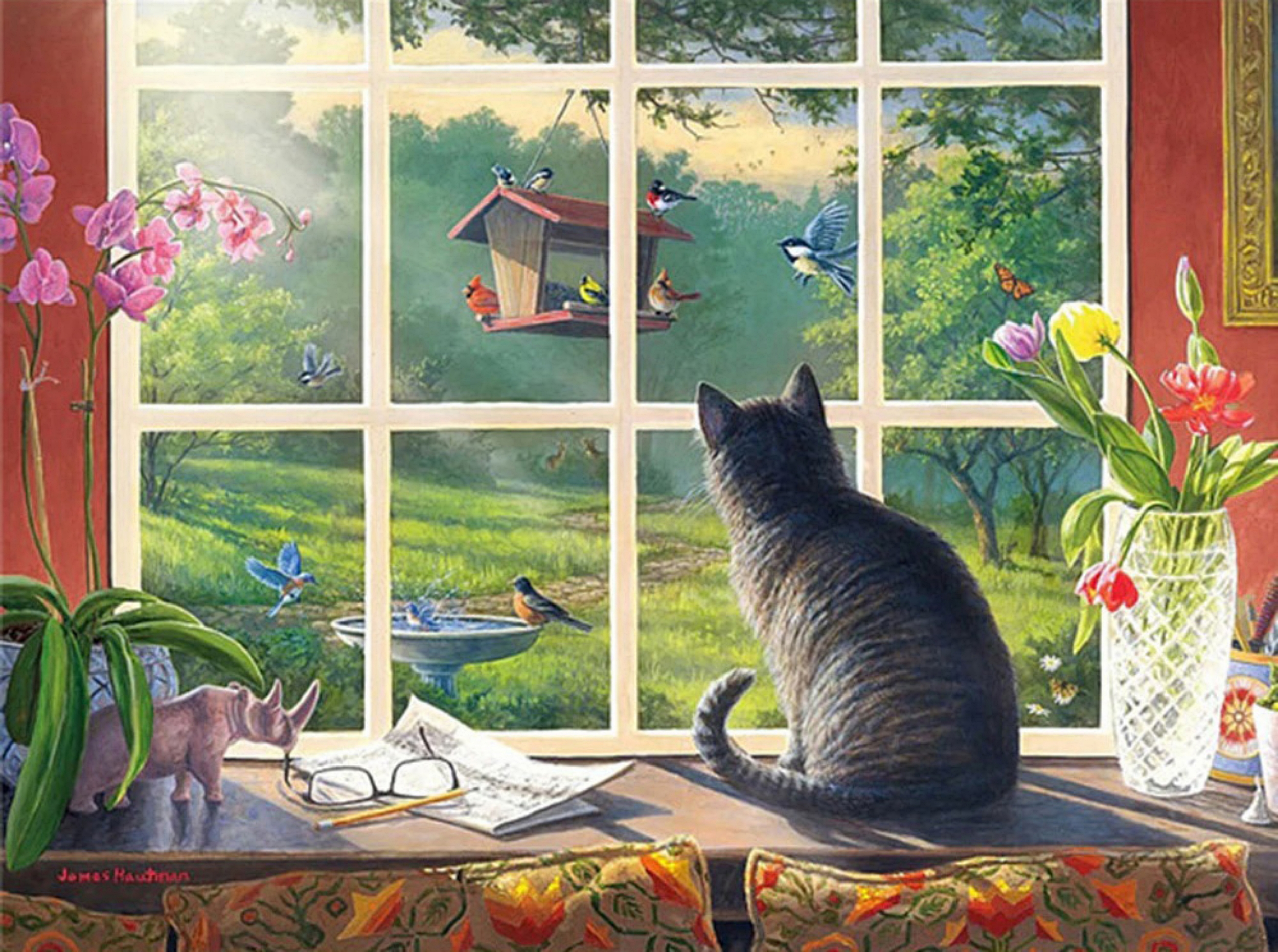 Cat Watching Birds | Diamond Painting Embroidery Kit