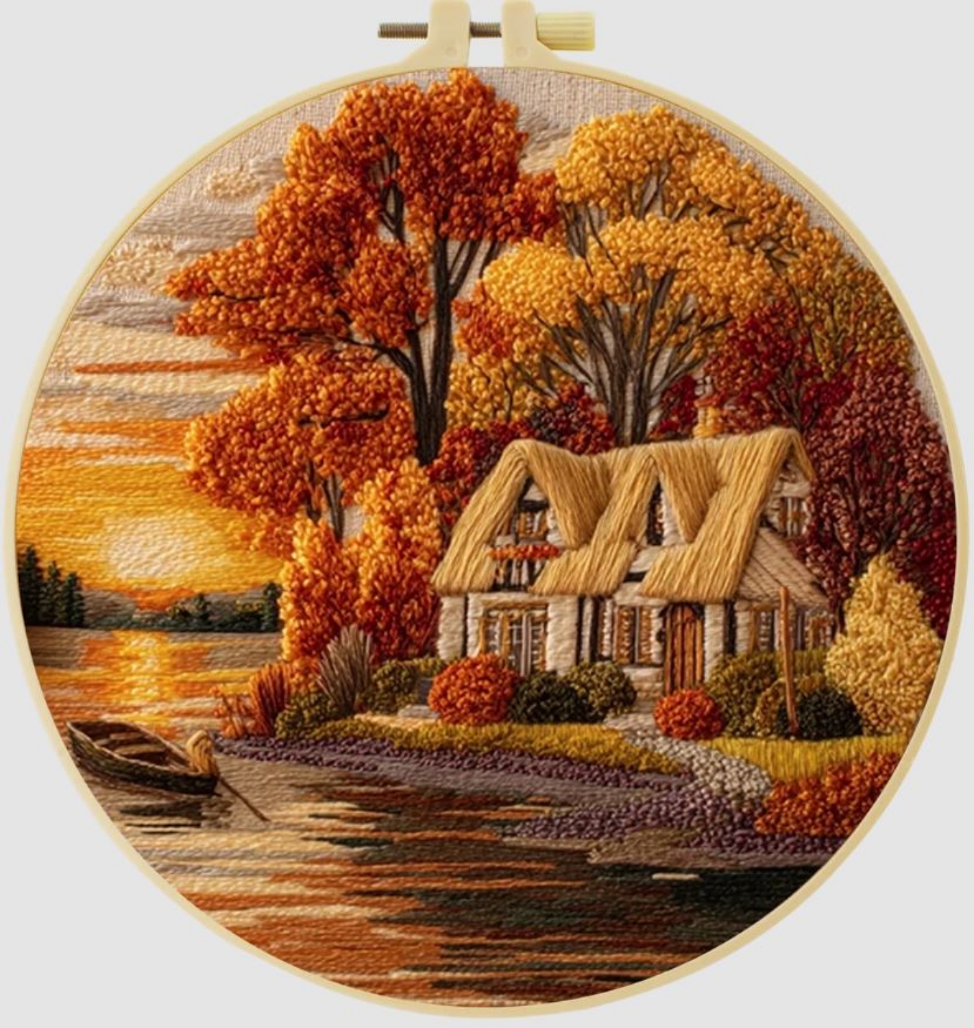 Cottage Sunset | Cross Stitching Embroidery Kits for Beginners (20cm with frame)