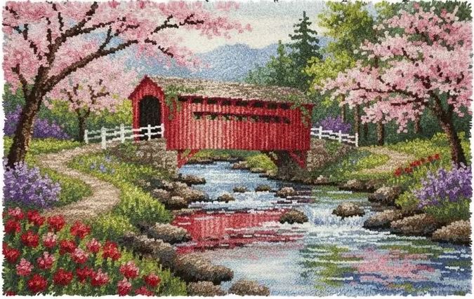 Covered Bridge Blossoms | Rug Making Latch Hooking Kit