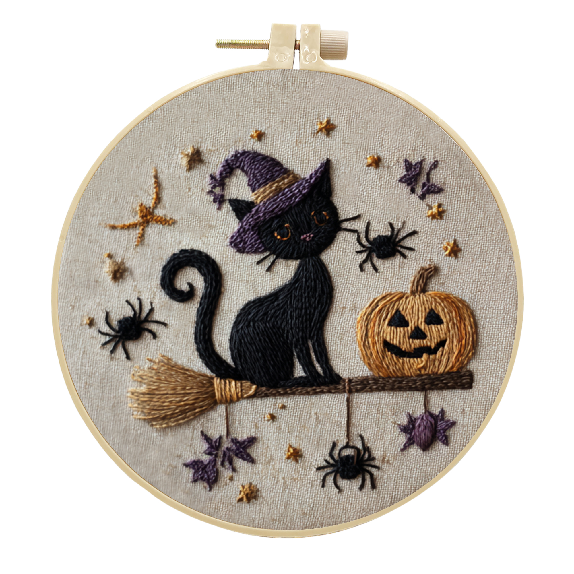 Halloween Black Cat | Cross Stitching Embroidery Kits for Beginners (20cm with frame)