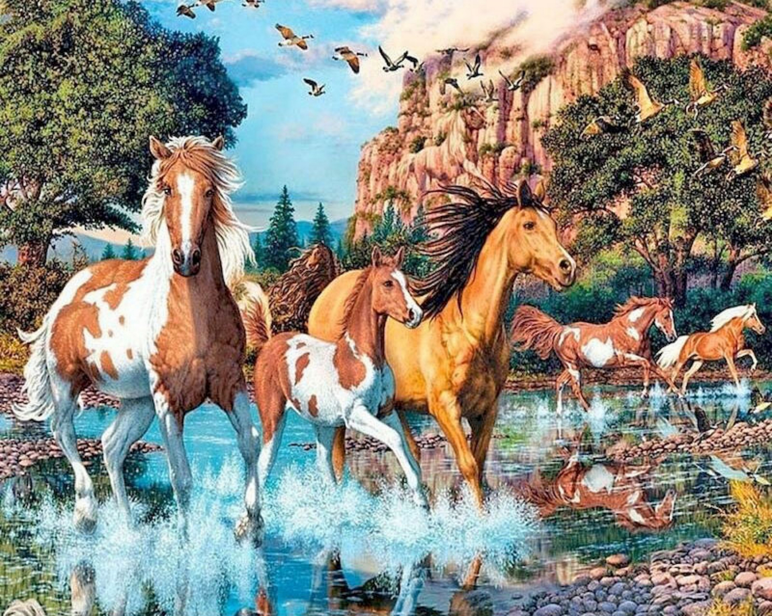 Horses In Stream | Diamond Painting Embroidery