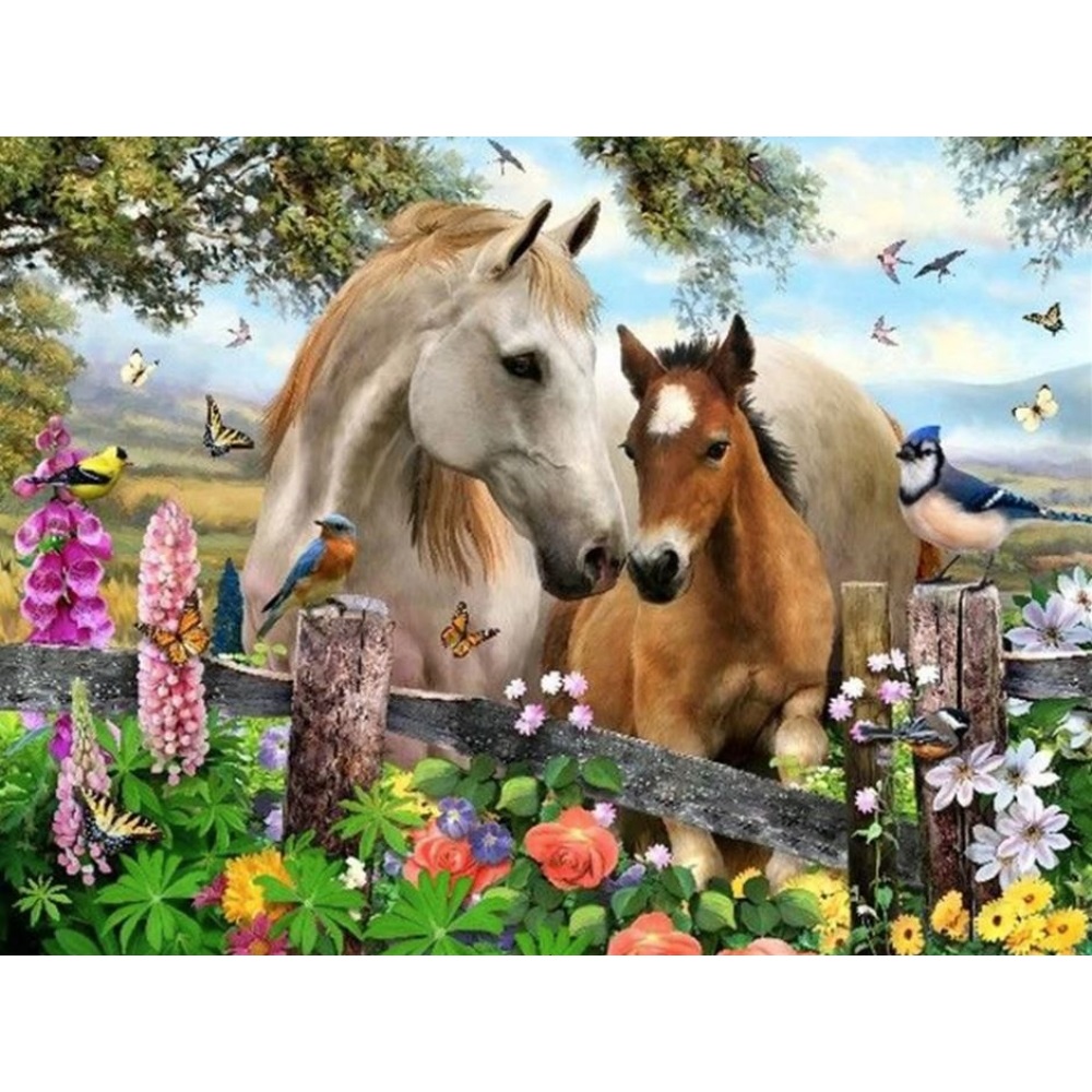 Horses With Flowers | Cross Stitch Needlework Embroidery Kit