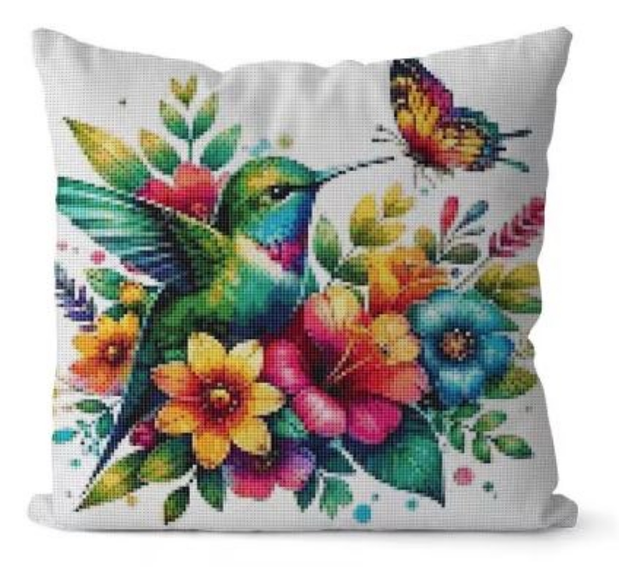 Hummingbird With Butterfly | Pillow Cross Stitching Embroidery Kit (45x45cm 11CT)