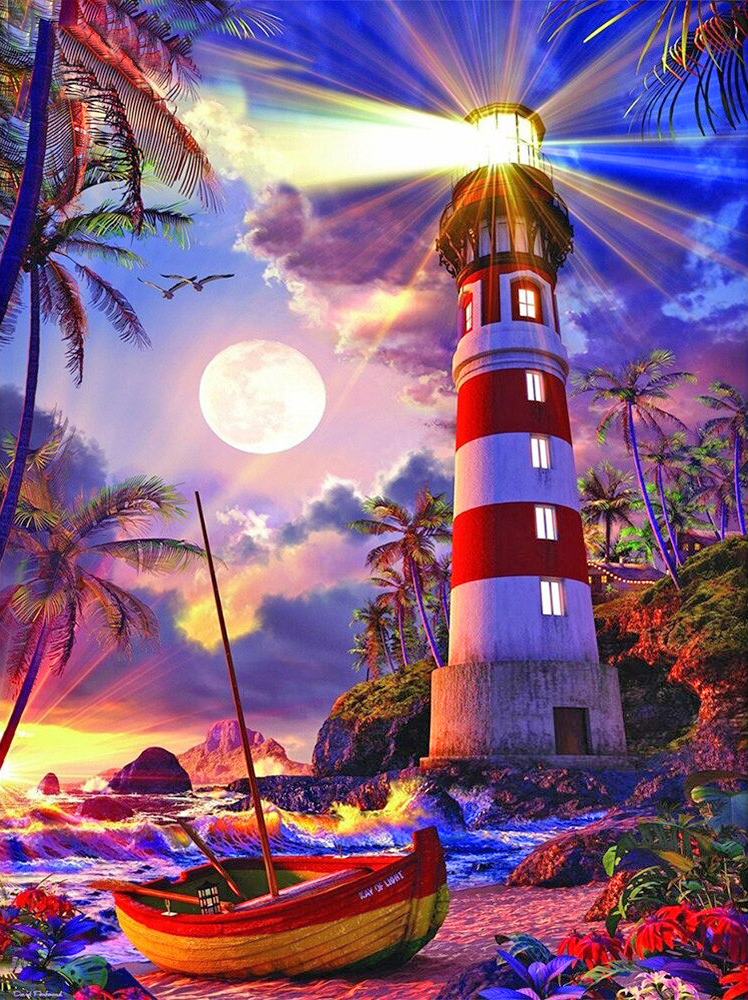 Lighthouse With Rowboat | Diamond Painting Embroidery Kit