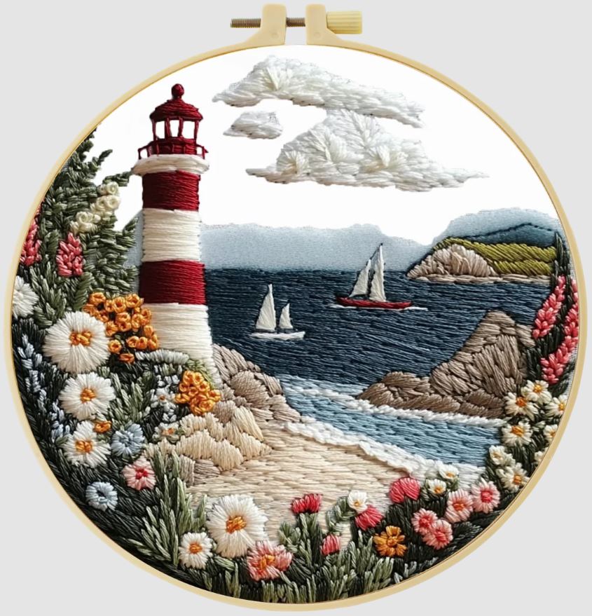 Lighthouse | Cross Stitching Embroidery Kits for Beginners (20cm with frame)