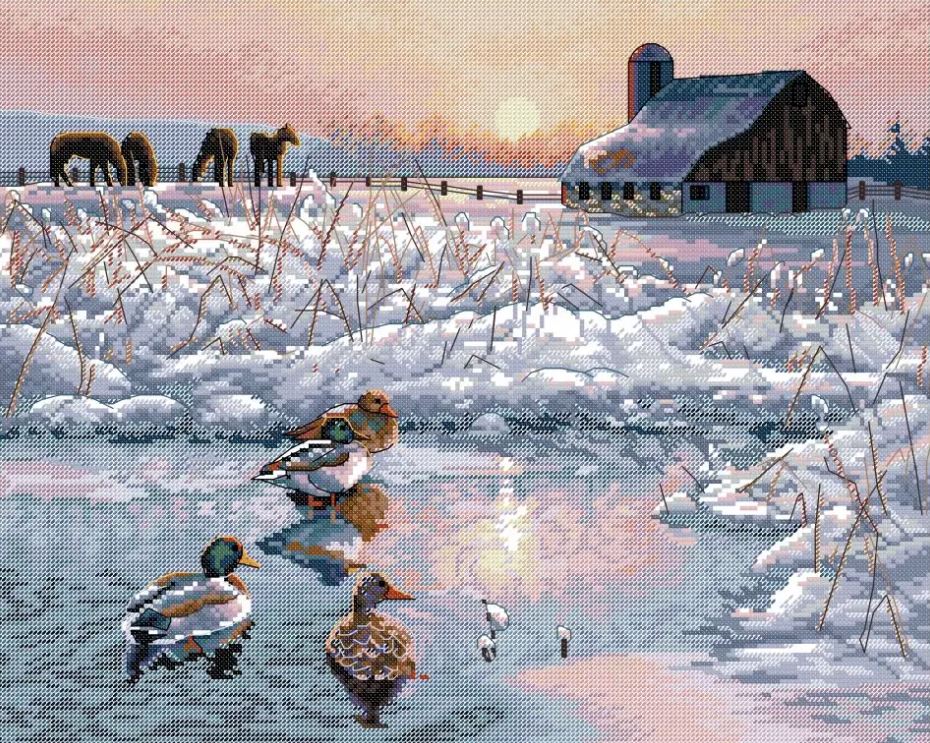 Mandarin Ducks In Winter | Cross Stitch Needlework Embroidery Kit