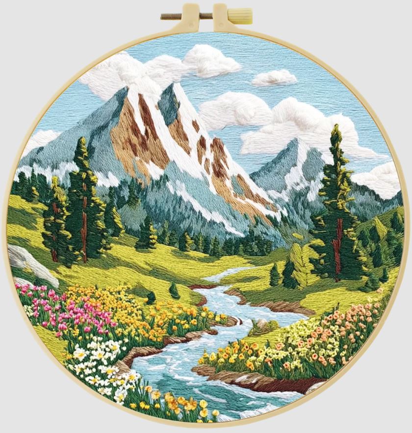Mountain | Cross Stitching Embroidery Kits for Beginners (20cm with frame)