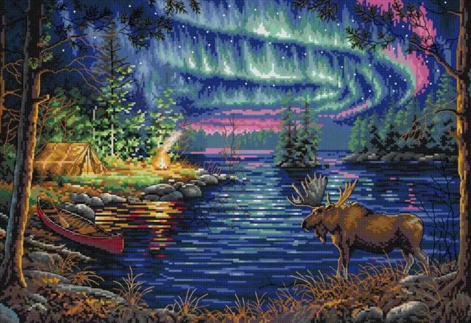 Northern Lights Camping | Cross Stitch Needlework Embroidery Kit
