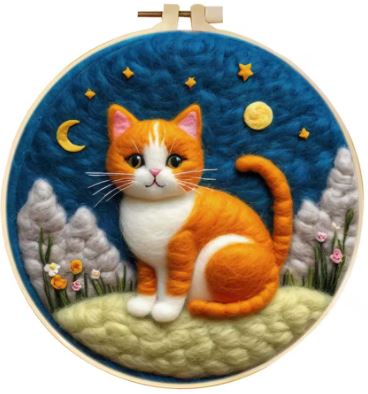 Orange Cat | Needle Wool Felting Kit for Beginner (8" with Frame)