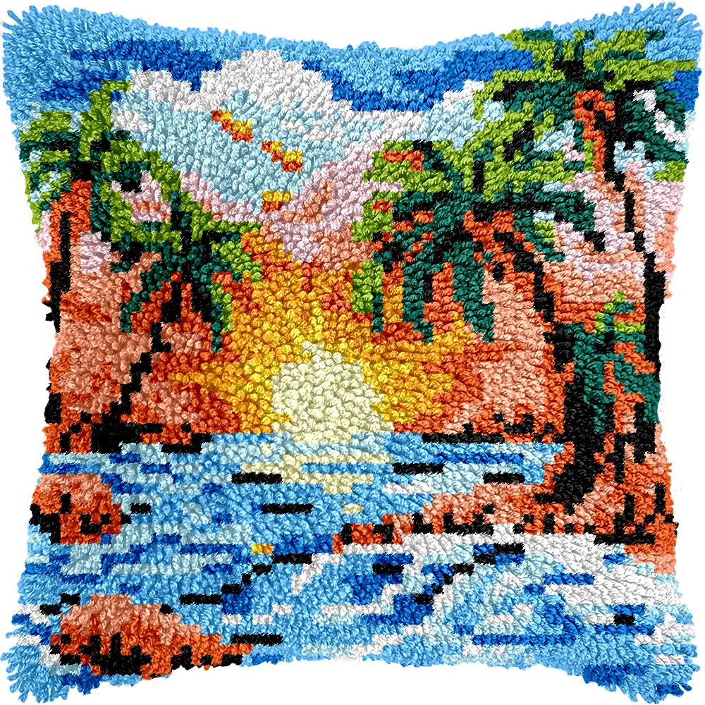 Palm Trees | Pillow Latch Hooking Kit Cushion Cover (43x43cm)