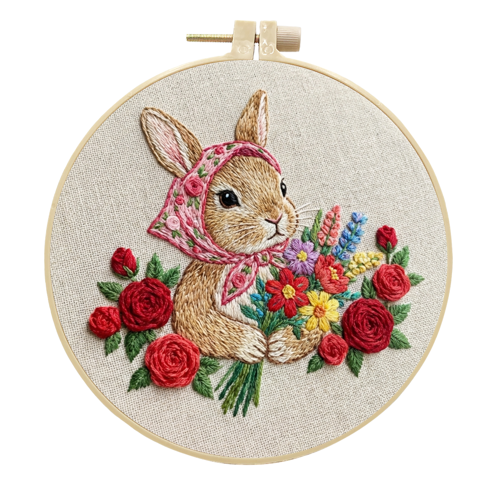 Rabbit with Flowers | Cross Stitching Embroidery Kits for Beginners (20cm with frame)