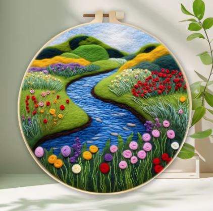River Flowers | Needle Wool Felting Kit for Beginner (8" with Frame)