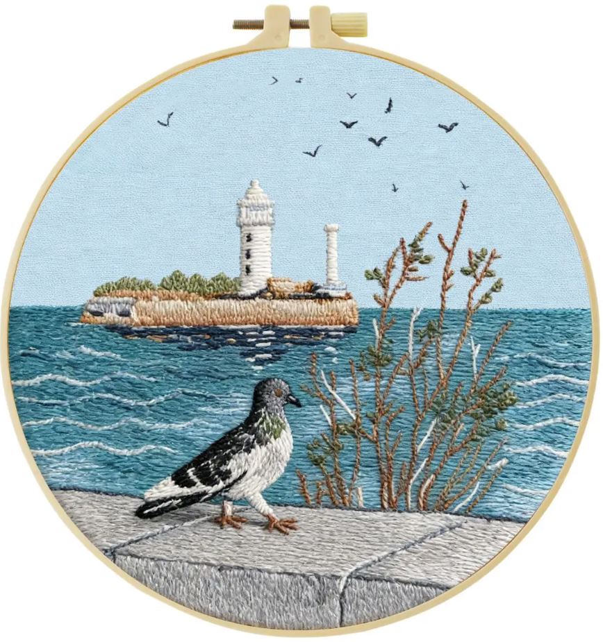 Seascape | Cross Stitching Embroidery Kits for Beginners (20cm with frame)