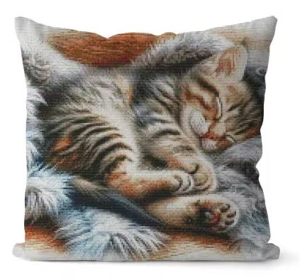 Sleeping Cat | Pillow Cross Stitching Embroidery Kit (45x45cm 11CT)