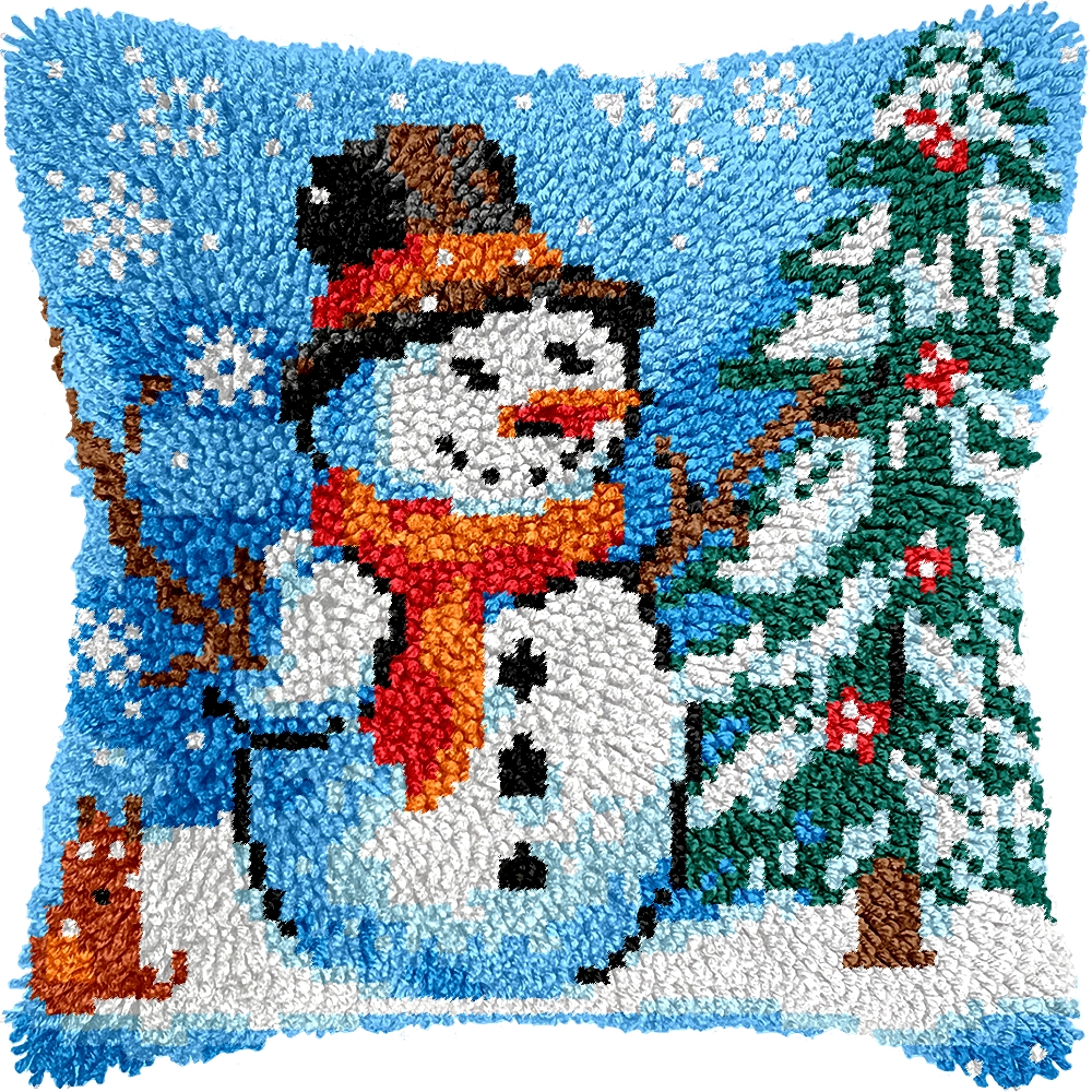 Snowman Tree | Pillow Latch Hooking Kit Cushion Cover (43x43cm)
