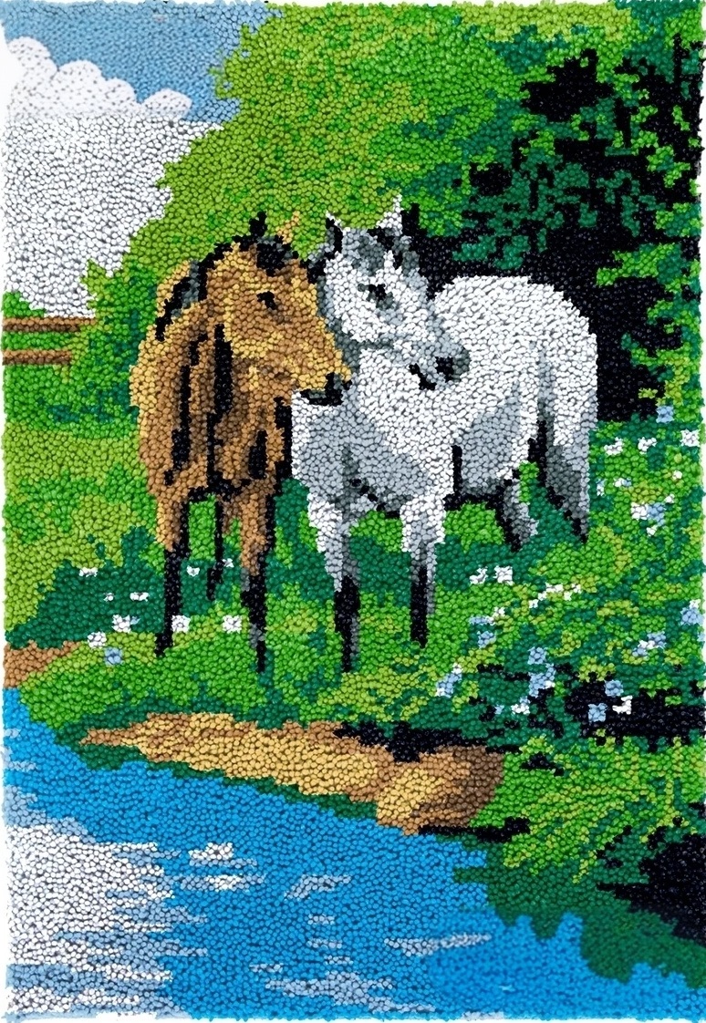 Two Horses At Lake | Rug Making Latch Hooking Kit