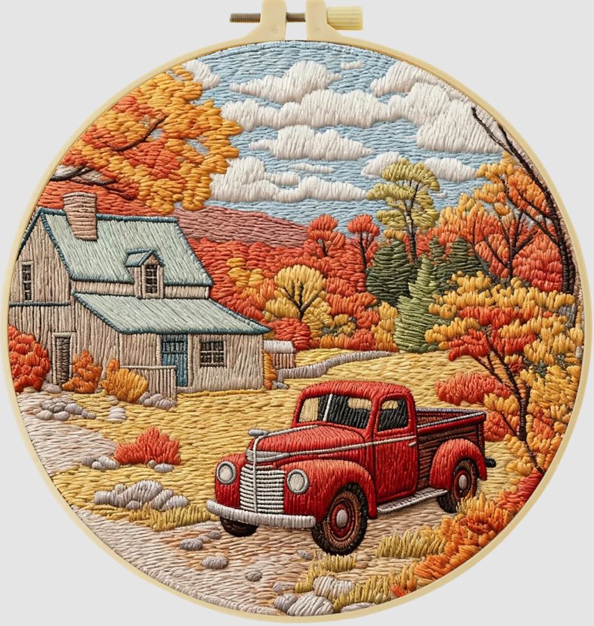 Vintage Truck | Cross Stitching Embroidery Kits for Beginners (20cm with frame)