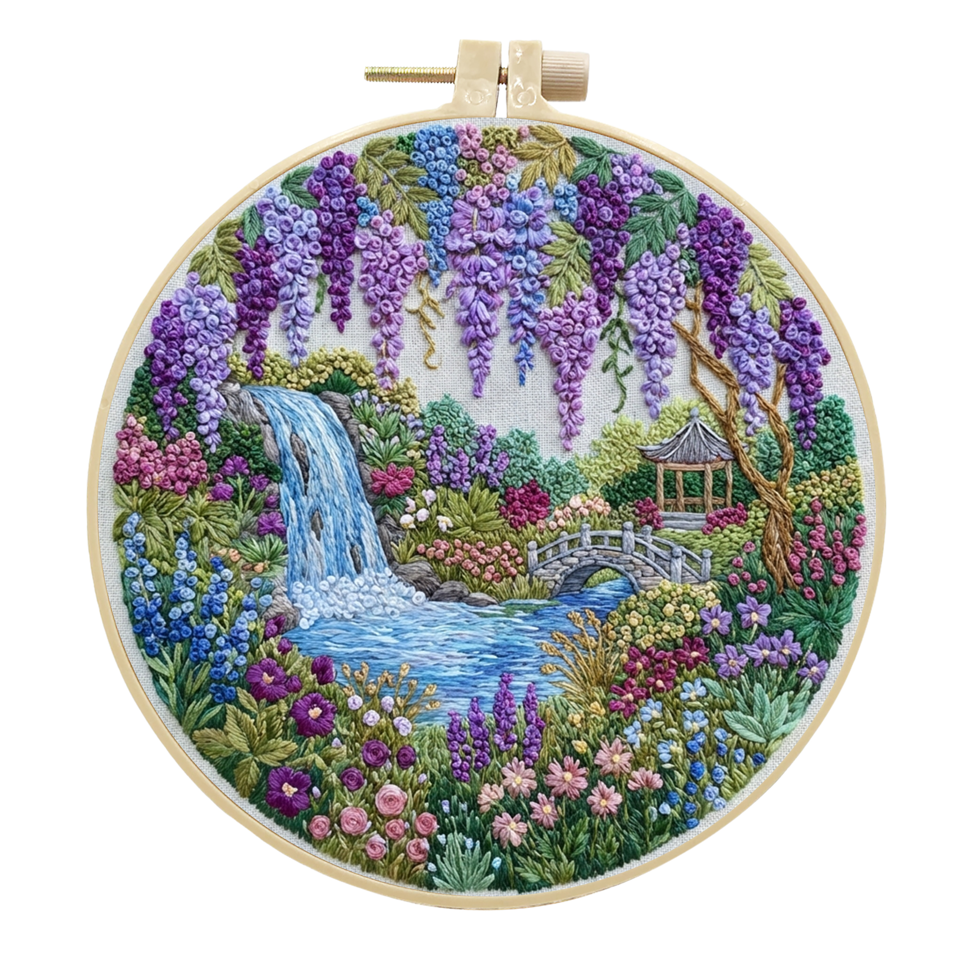 Waterfalls Oriental | Cross Stitching Embroidery Kits for Beginners (20cm with frame)