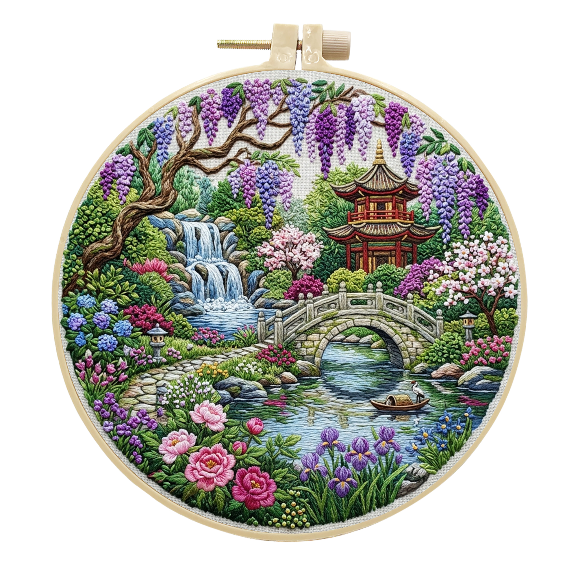 Waterfalls Oriental | Cross Stitching Embroidery Kits for Beginners (20cm with frame)