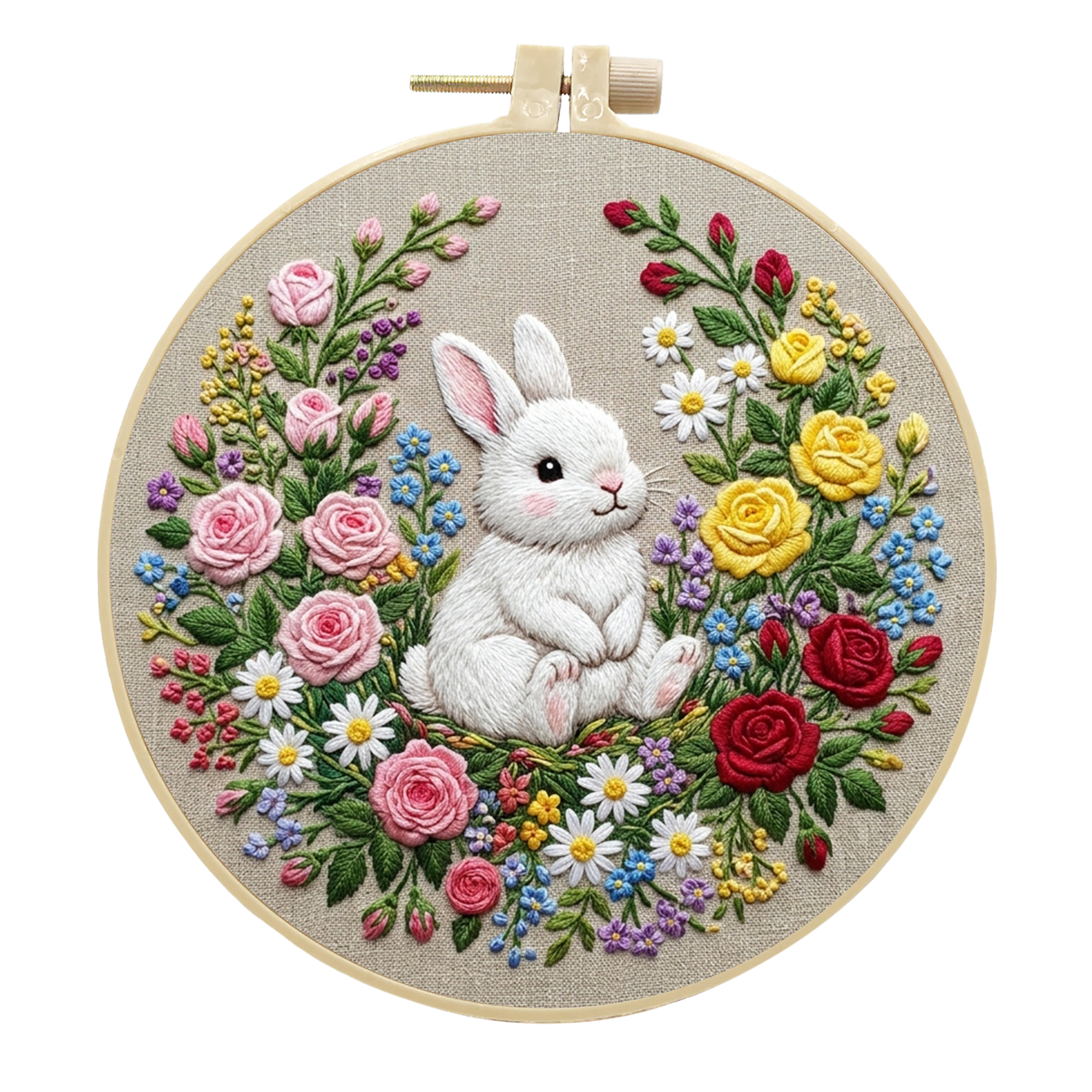 White Rabbit | Cross Stitching Embroidery Kits for Beginners (20cm with frame)