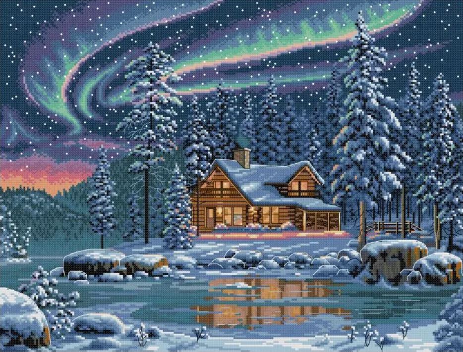 Winter Northern Lights | Cross Stitch Needlework Embroidery Kit