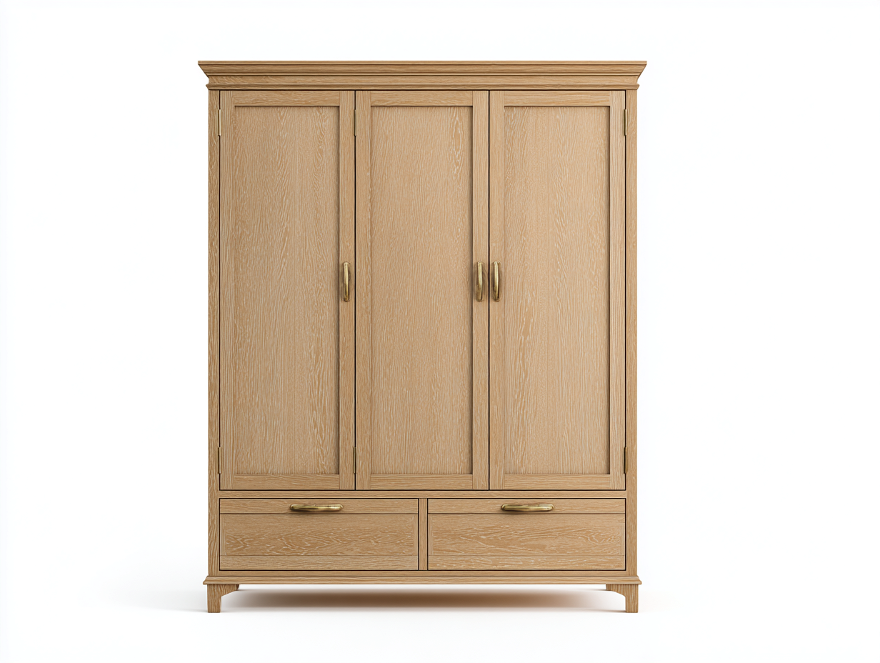 Kleiderschrank Holz 160 x 58 x 200 cm - eichefarben - mit 3 Türen und 2 Schubladen-Fasadodecor