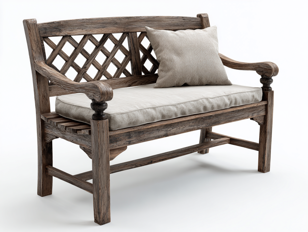 Gartenbank Holz 128 x 62 x 91 cm - braun-beige - mit Sitzkissen-Fasadodecor